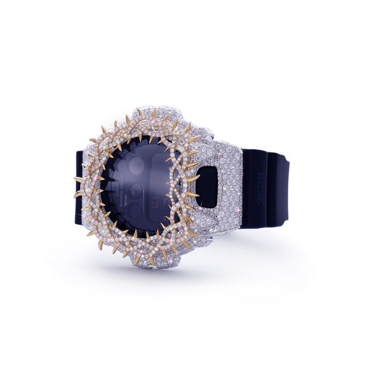 Classic Black G-SHOCK with 3D Iced Crown Bezel & Gold Spikes