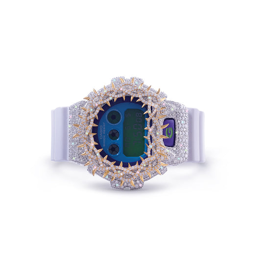 White & Gold G-SHOCK with Multi-Color Dial and Crown-Spike Bezel
