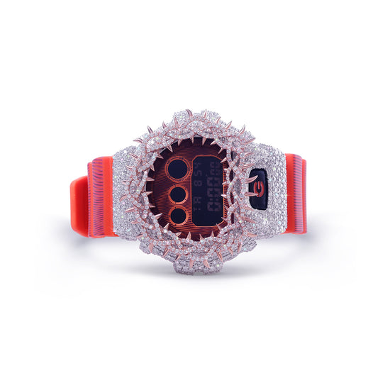 Fire Red G-SHOCK with Spiked Diamond Bezel and Red Display Accents