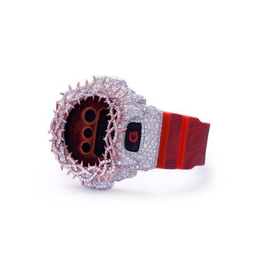 Fire Red G-SHOCK with Spiked Diamond Bezel and Red Display Accents