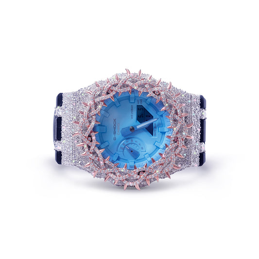 Icy Blue G-SHOCK with Rose Gold Diamond Bezel and Aqua Dial