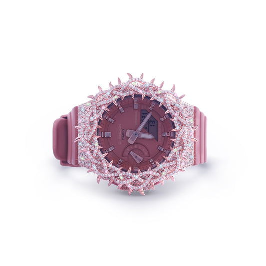 Rose Red G-SHOCK with Pink Gem Crown Bezel and Matte Finish