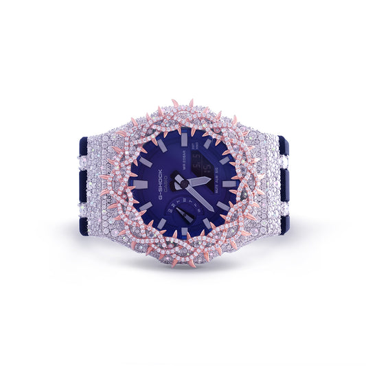 Rose Gold Spiked Diamond G-Shock – Deep Blue Dial