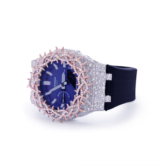 Rose Gold Spiked Diamond G-Shock – Deep Blue Dial