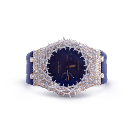 Luxury Diamond G-Shock with Gold Accents – Matte Blue Strap