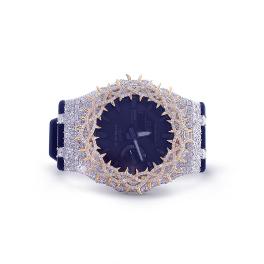Iced Navy G-Shock – Full Gold Spike Custom Bezel