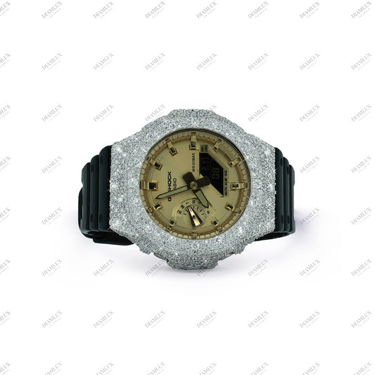 Natural Diamond Yellow Face Round Bezel  G- Shock watch Diamlux