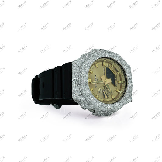 Natural Diamond Yellow Face Round Bezel  G- Shock watch Diamlux