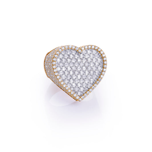 Iced Heart-Shaped Gold Statement Ring