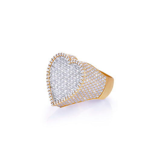 Iced Heart-Shaped Gold Statement Ring