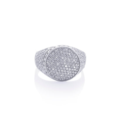 Classic Iced Circle Ring in White Gold Finish