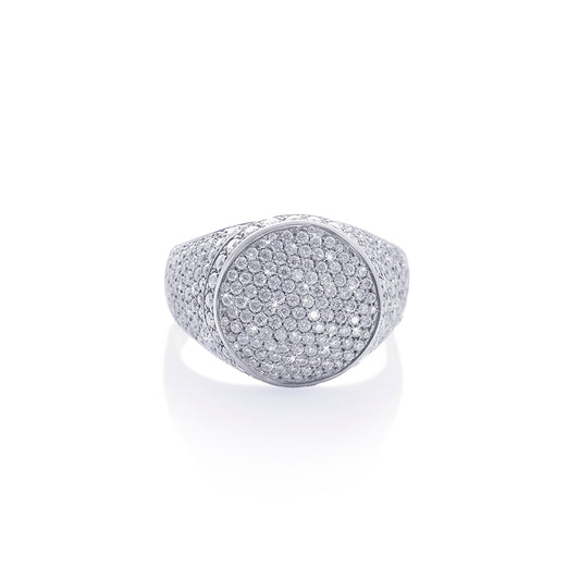 Classic Iced Circle Ring in White Gold Finish