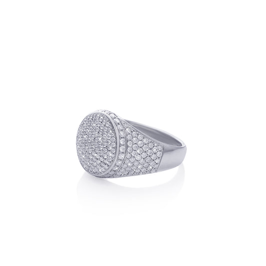 Classic Iced Circle Ring in White Gold Finish