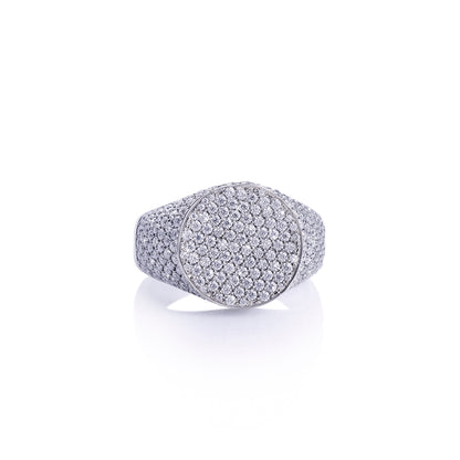 Full Iced Circle Signet Ring – White Gold