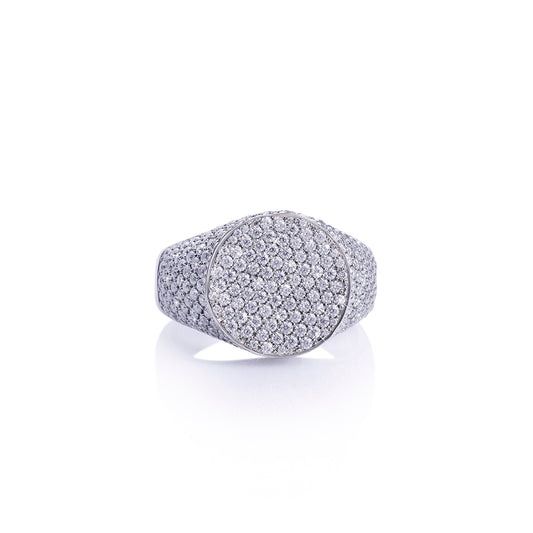 Full Iced Circle Signet Ring – White Gold