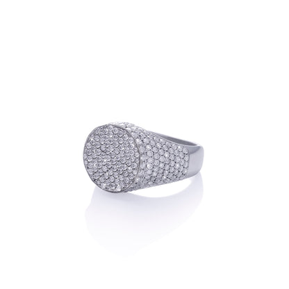 Full Iced Circle Signet Ring – White Gold