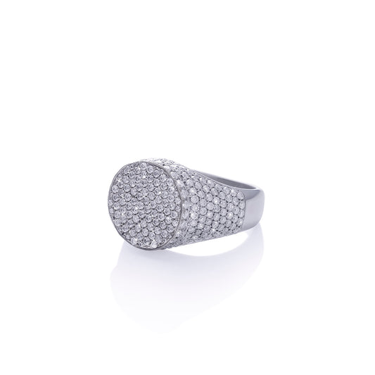 Full Iced Circle Signet Ring – White Gold