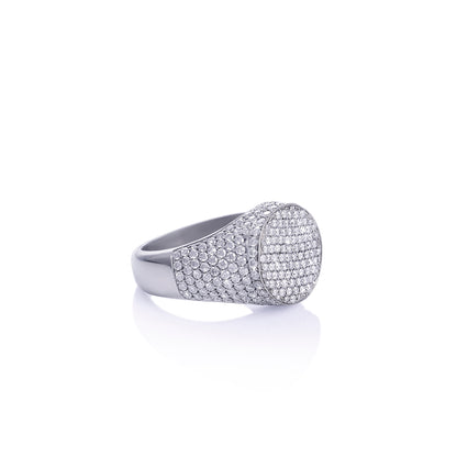 Full Iced Circle Signet Ring – White Gold