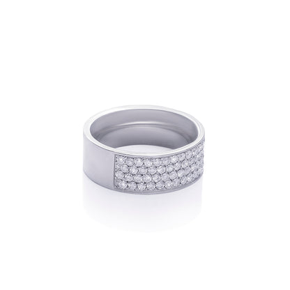 Wide Band Minimalist Ring with Diamond Accent Panel