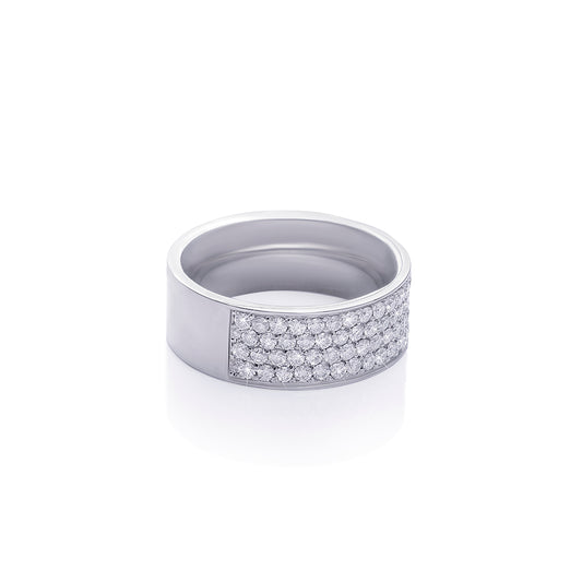 Wide Band Minimalist Ring with Diamond Accent Panel