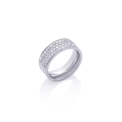Wide Band Minimalist Ring with Diamond Accent Panel