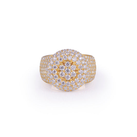 Gold Iced-Out Round Cluster Ring for Men & Women