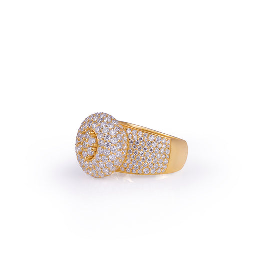 Gold Iced-Out Round Cluster Ring for Men & Women