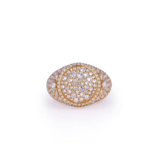 Gold Dome Ring with Teardrop Side Accents
