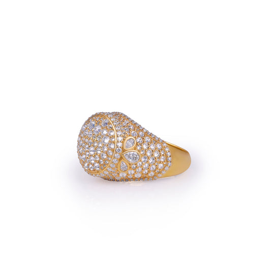 Gold Dome Ring with Teardrop Side Accents