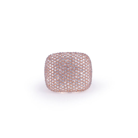 Full Iced Rose Gold Cushion Ring
