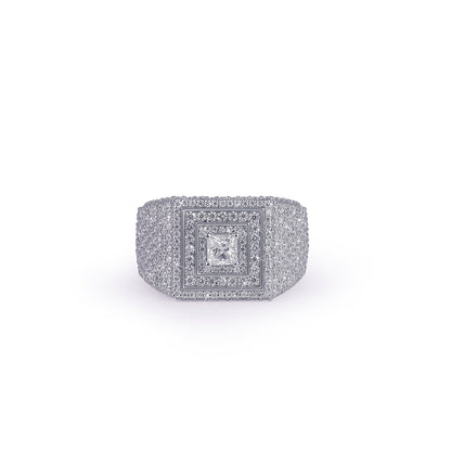 Iced white gold Ring with Square Halo Design