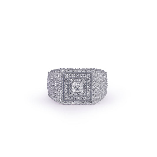 Iced white gold Ring with Square Halo Design