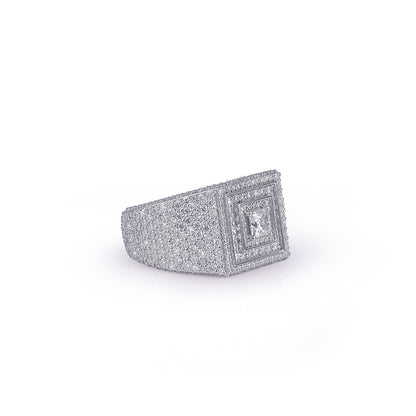 Iced white gold Ring with Square Halo Design