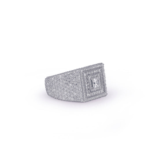 Iced white gold Ring with Square Halo Design