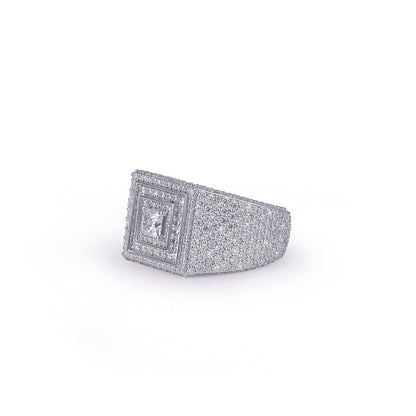 Iced white gold Ring with Square Halo Design