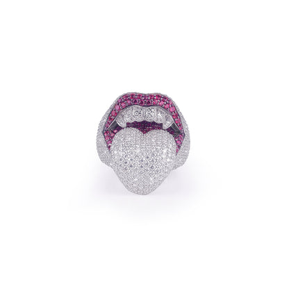 Unique Iced Out Lips & Tongue Statement Ring