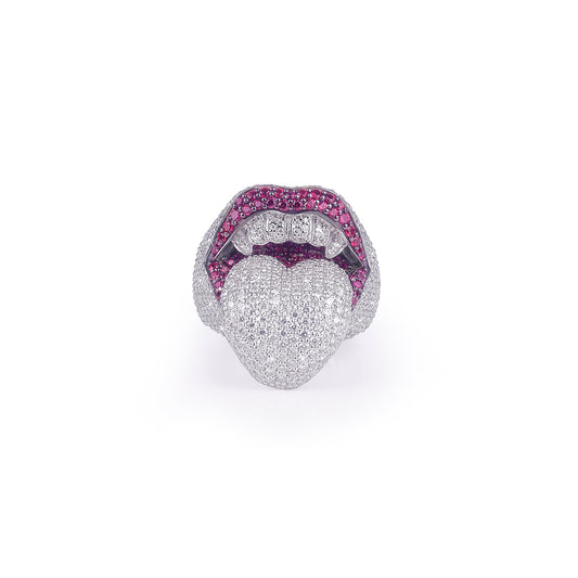 Unique Iced Out Lips & Tongue Statement Ring