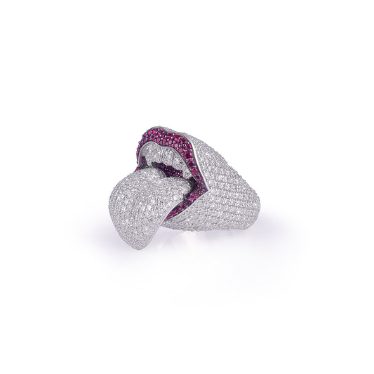 Unique Iced Out Lips & Tongue Statement Ring