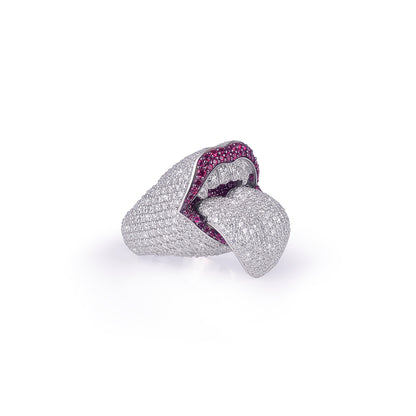 Unique Iced Out Lips & Tongue Statement Ring