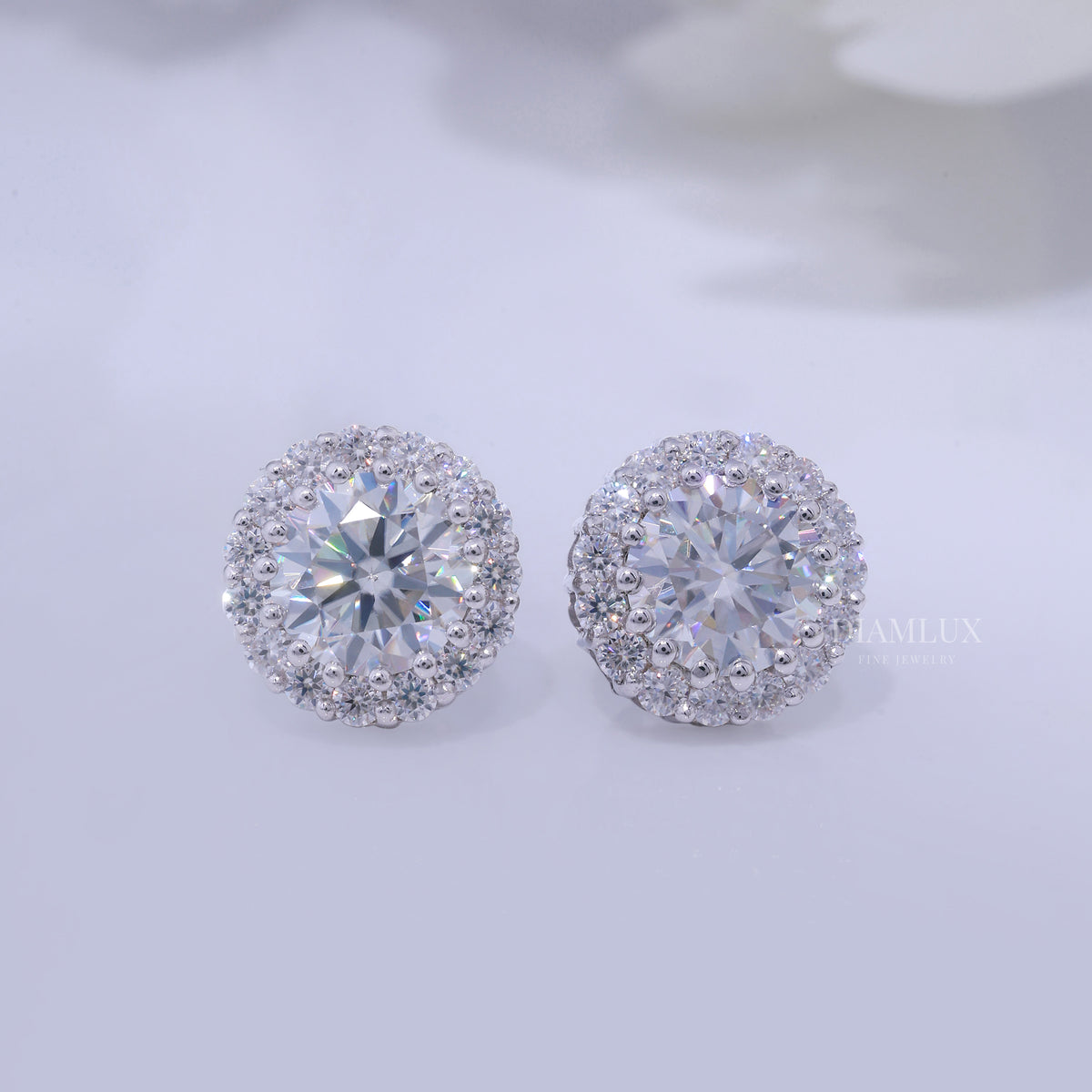 Earring - White Gold Plated 925 silver with moissanite diamond Diamlux Fine Jewelry
