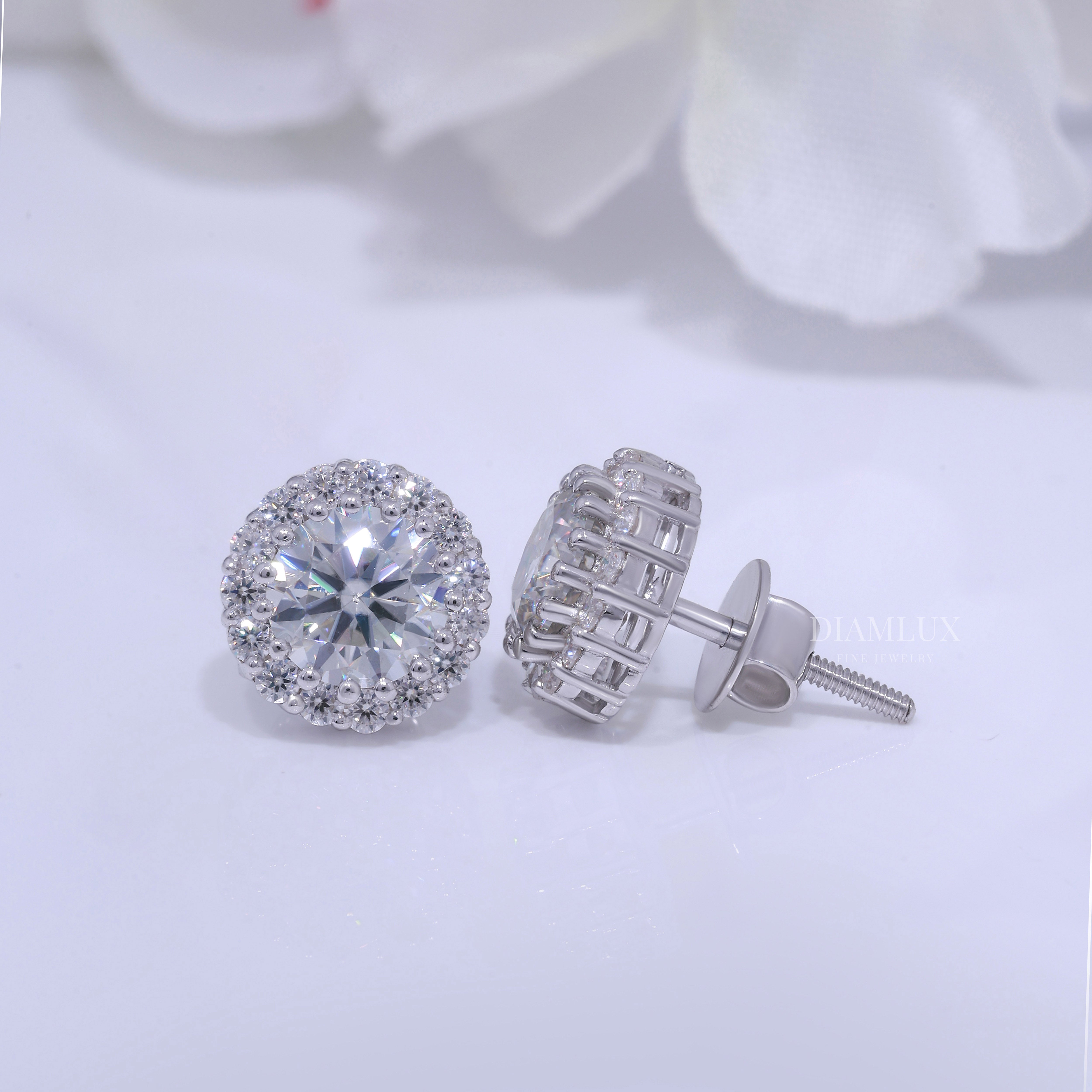 Earring - White Gold Plated 925 silver with moissanite diamond Diamlux Fine Jewelry