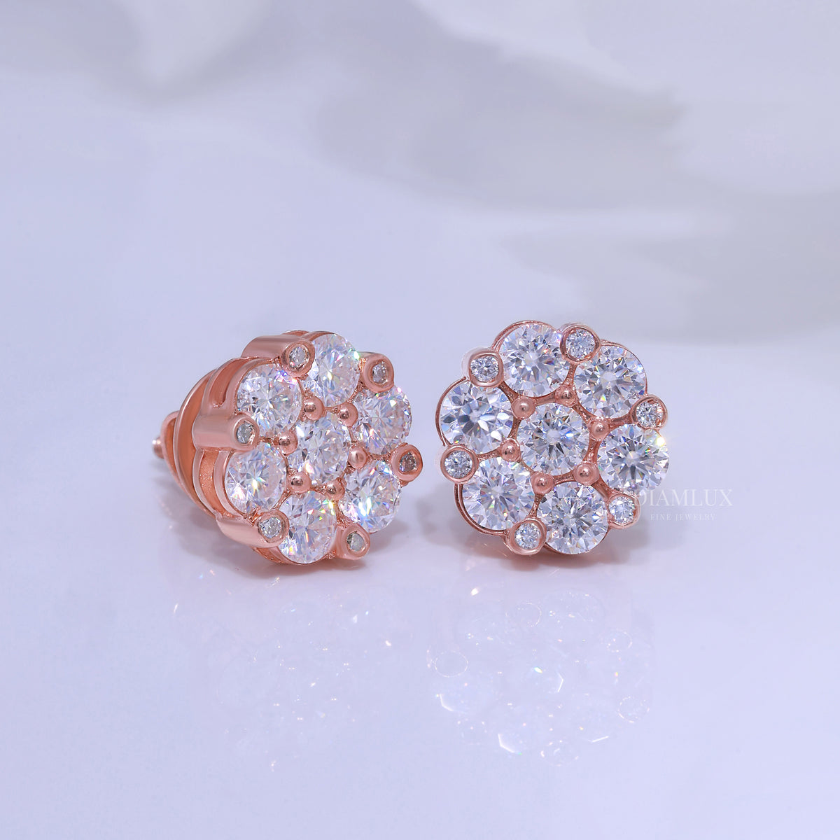 Rose Gold 925 silver with moissanite diamond earrings Diamlux Fine Jewelry