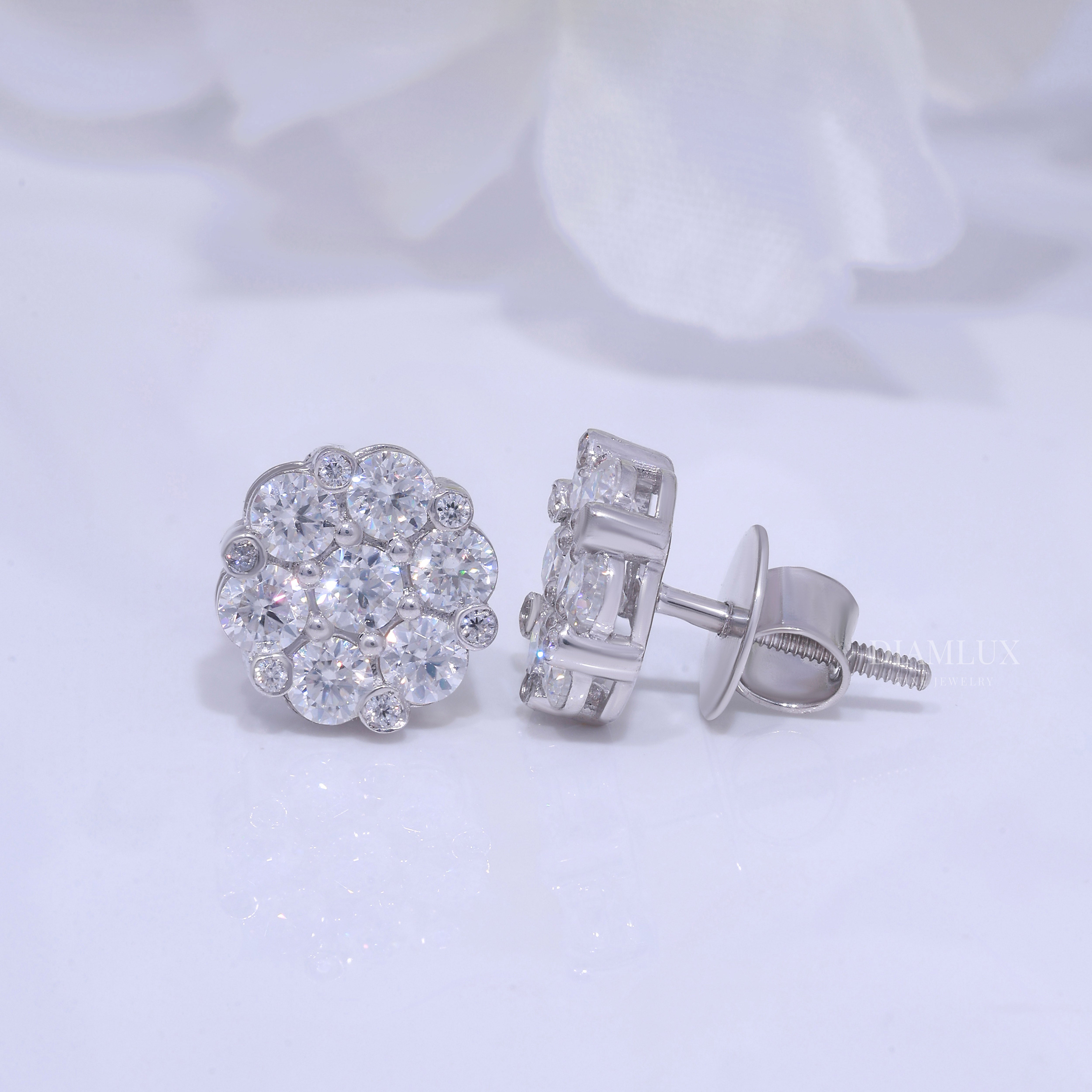 925 silver with moissanite diamond earrings white Gold Diamlux Fine Jewelry