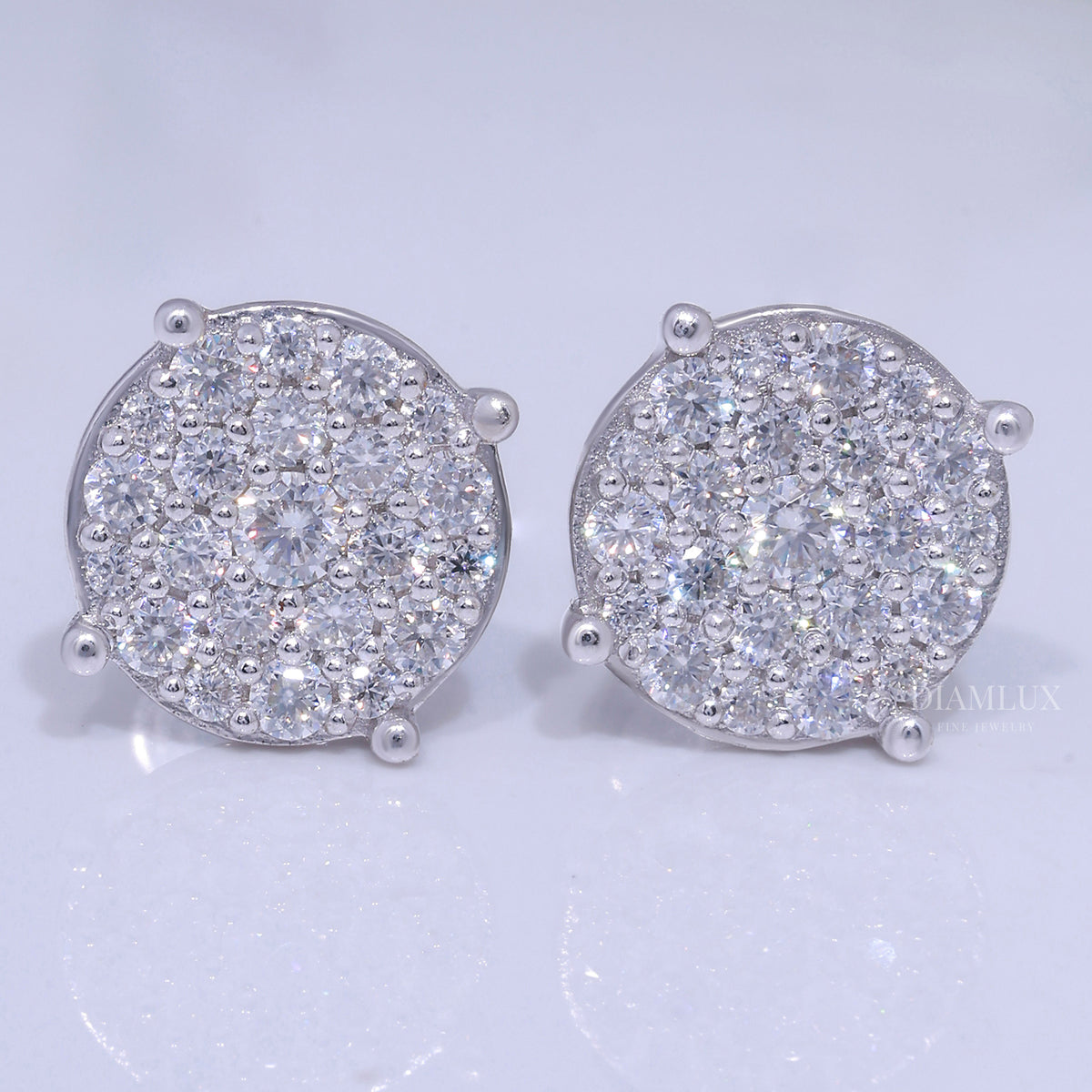 Round Cluster Diamond Stud Earrings White Gold Finish Diamlux Fine Jewelry