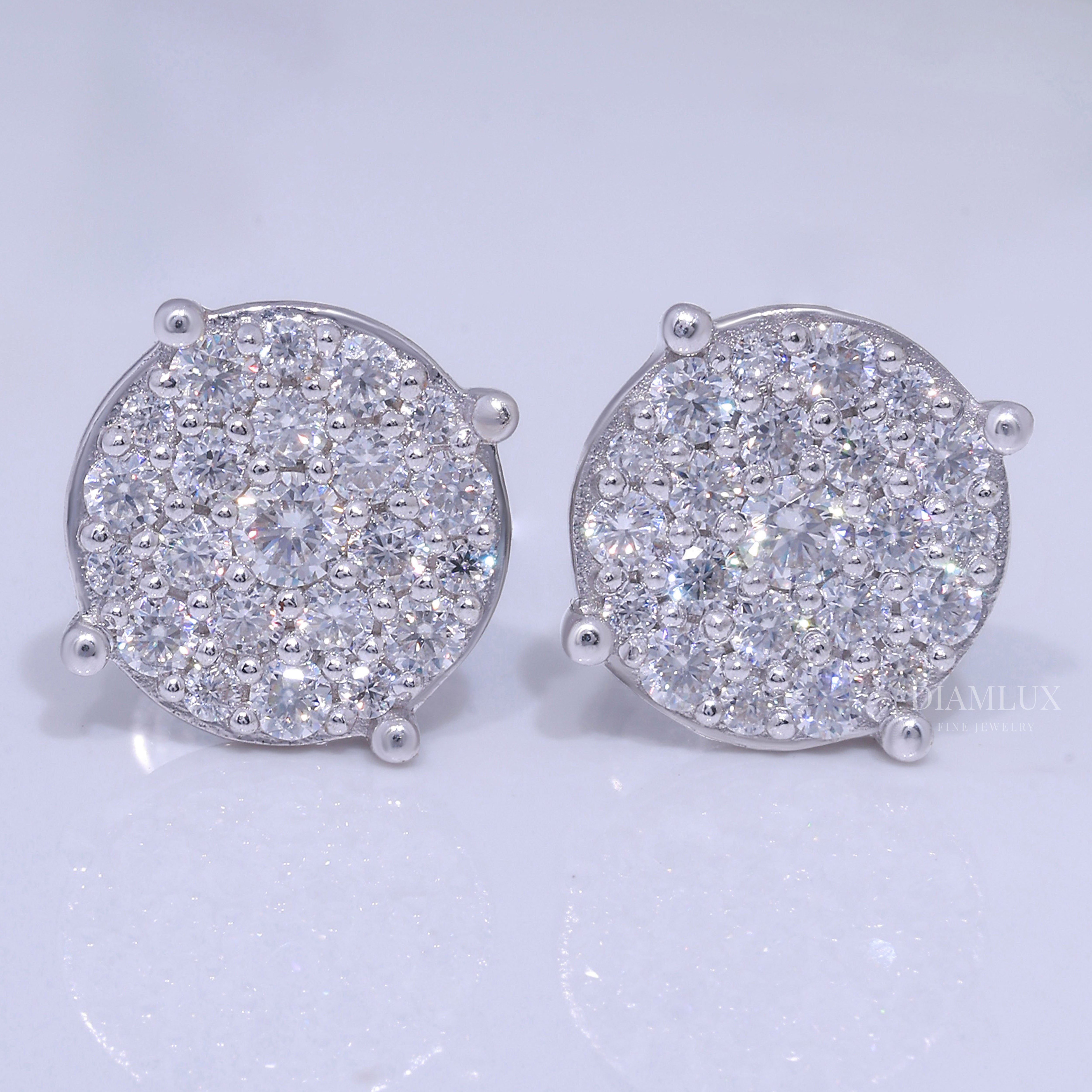 Round Cluster Diamond Stud Earrings White Gold Finish Diamlux Fine Jewelry