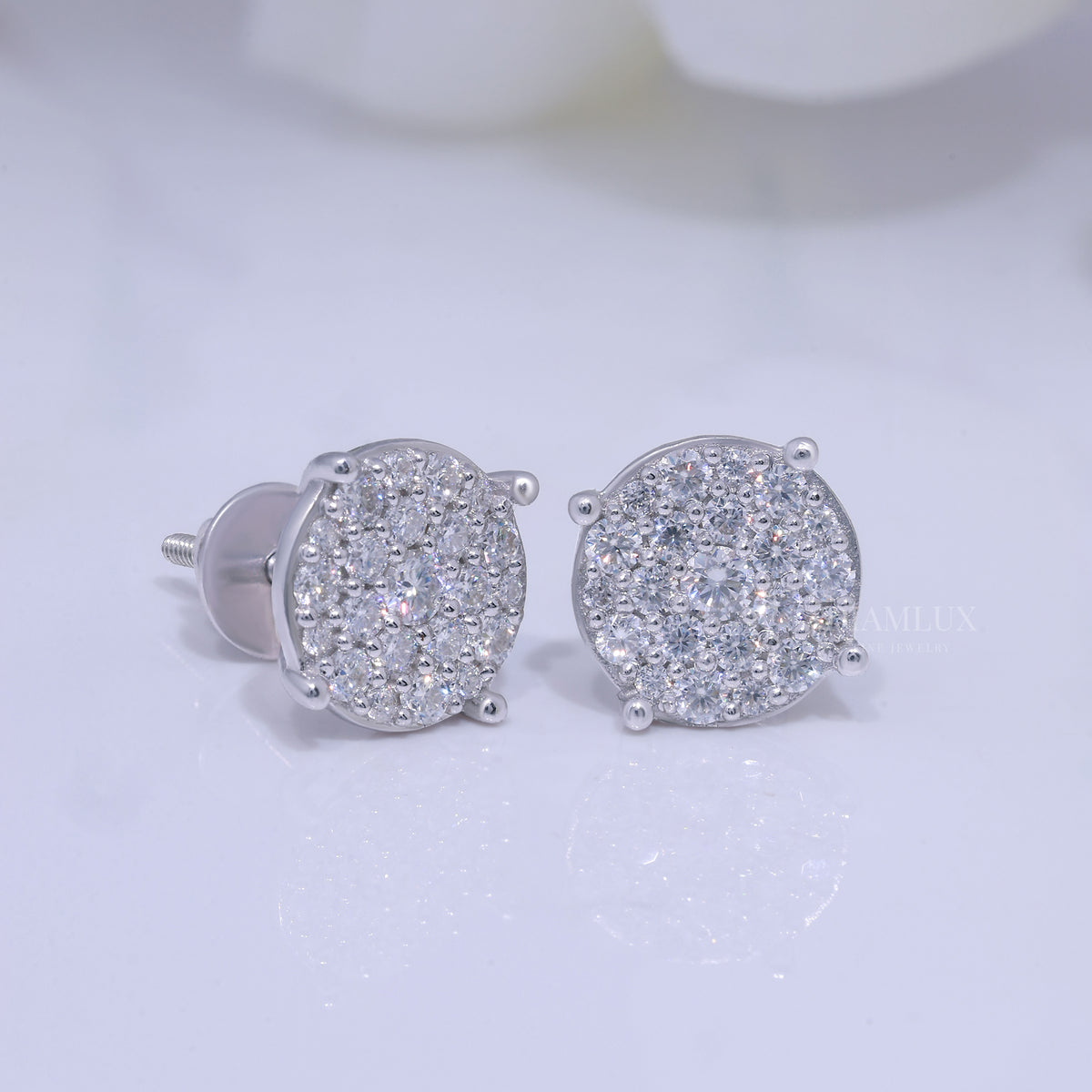 Round Cluster Diamond Stud Earrings White Gold Finish Diamlux Fine Jewelry
