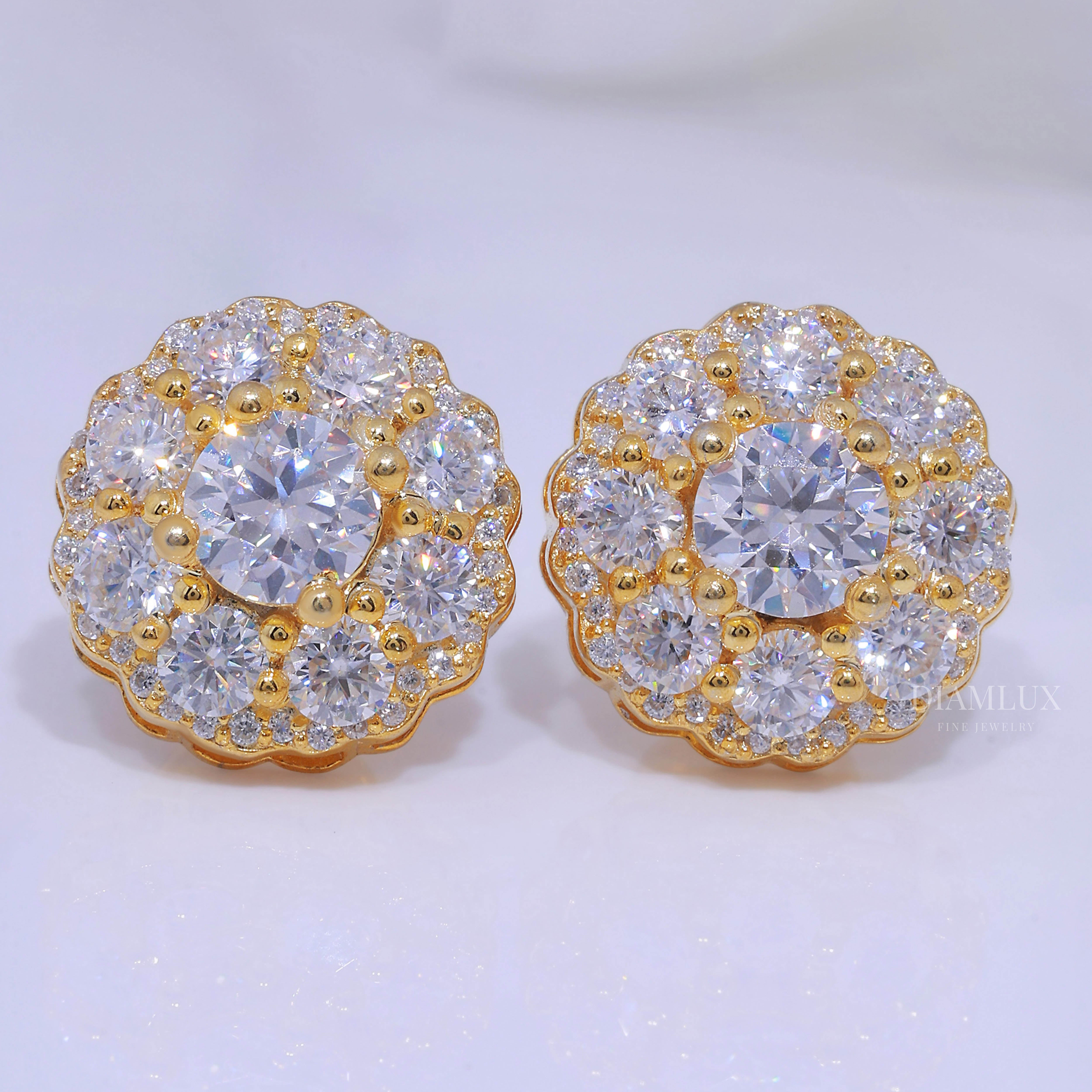 Yellow Gold (Plated) 925 silver with moissanite diamond earrings Diamlux Fine Jewelry