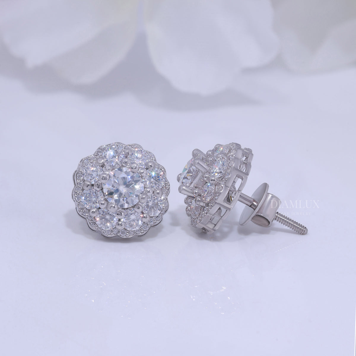 Wedding and special occasions 925 silver with moissanite diamond-Flower earrings Diamlux Fine Jewelry
