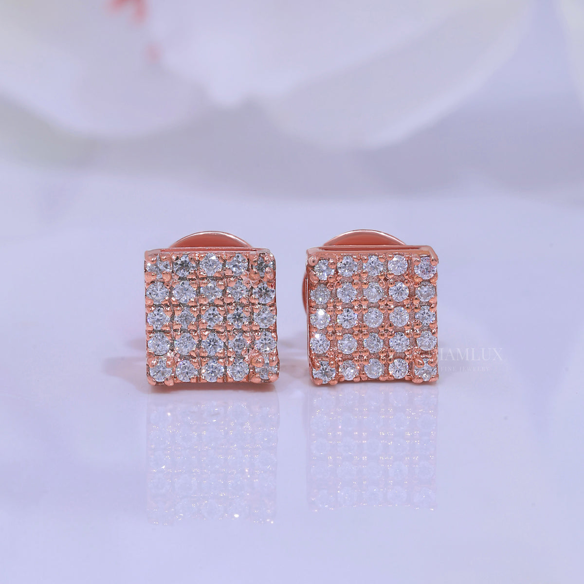 925 silver with moissanite diamond rose gold earrings Diamlux Fine Jewelry