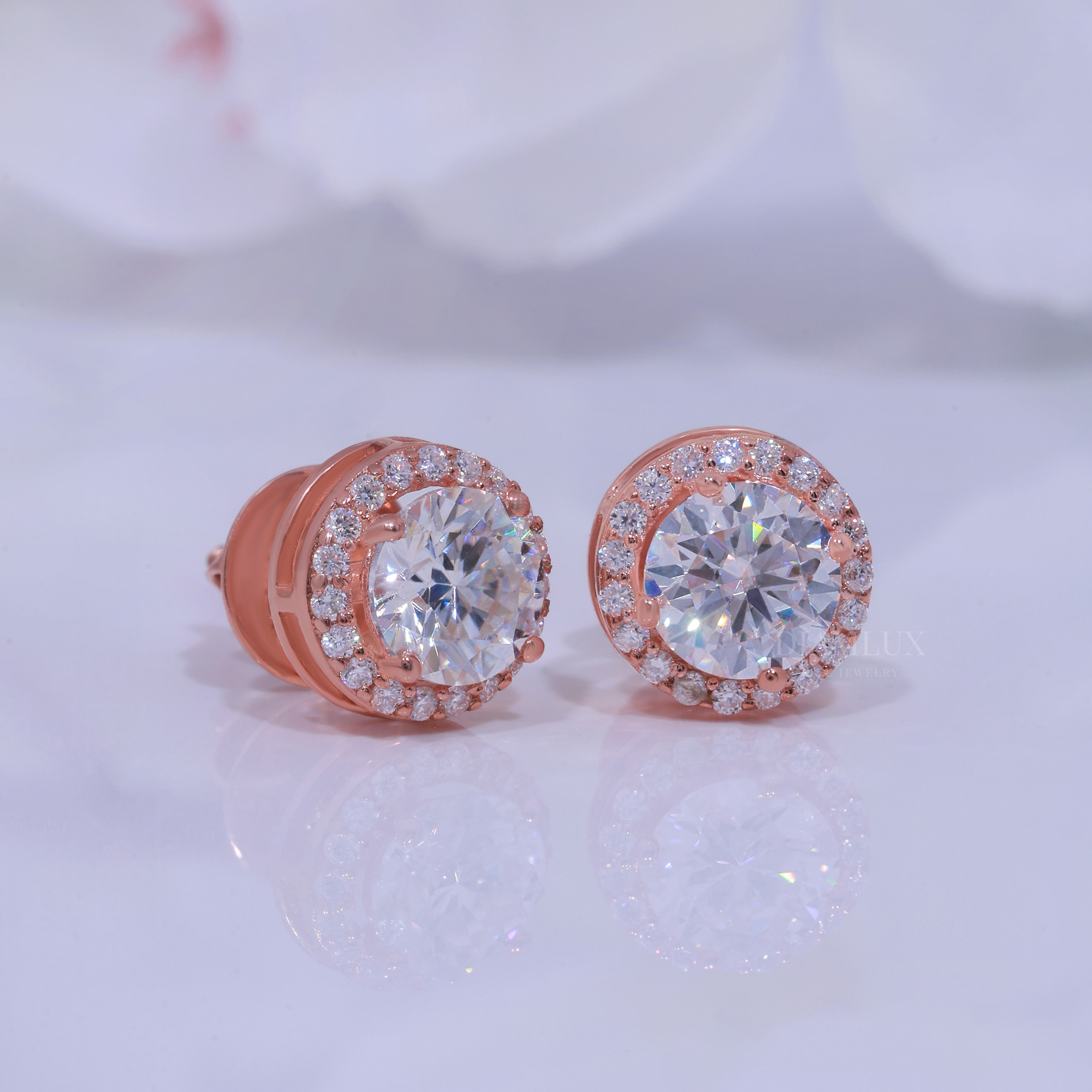 Rose Gold Earring 925 silver with moissanite diamond Diamlux Fine Jewelry